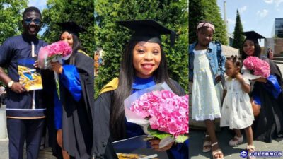 “Proud husband here” – Seyi Law hails wife as she bags a degree from UK university despite sundry challenges (Photos)