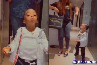 Reactions as Regina Daniels’ 2-year-old Son, Munir Joins BUGA Challenge, Drops Epic Dance Moves 